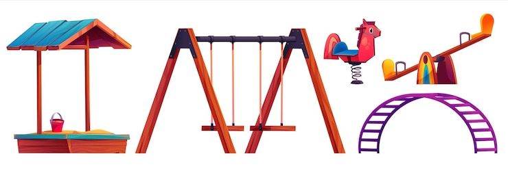 Vetor grátis conjunto de desenhos animados de equipamentos de playground em branco