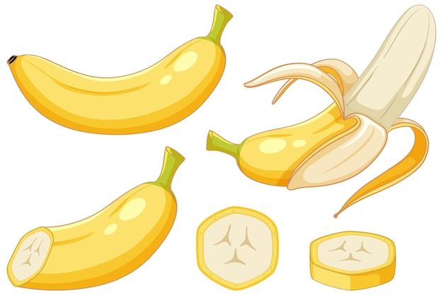 Vetor grátis conjunto de desenhos animados de frutas de banana