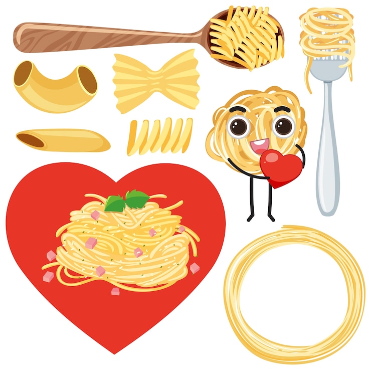 Vetor grátis conjunto de desenhos animados de macarrão