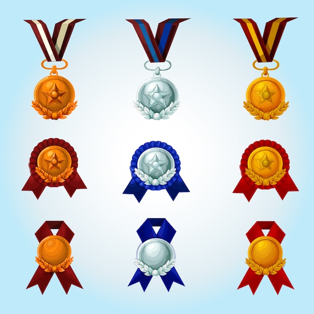 Conjunto de desenhos animados de medalhas