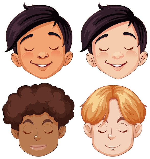 Vetor grátis conjunto de desenhos animados masculinos de raça diferente, fechando os olhos