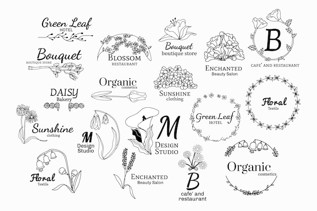 Conjunto de desenhos de logotipo floral