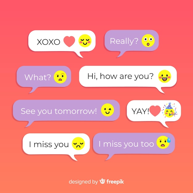 Vetor grátis conjunto de design colorido para mensagens com emoijis