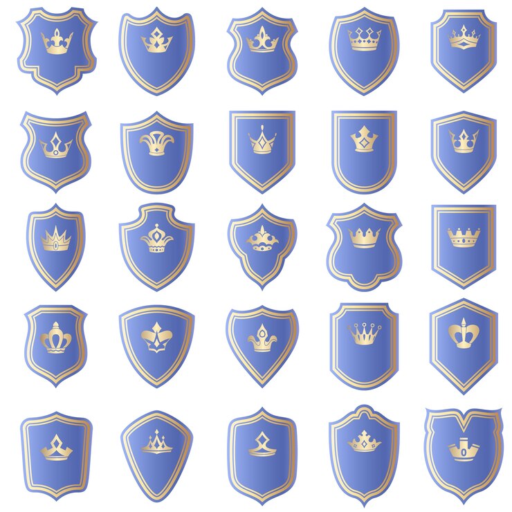 Vetor grátis conjunto de design de escudo com várias formas de coroas