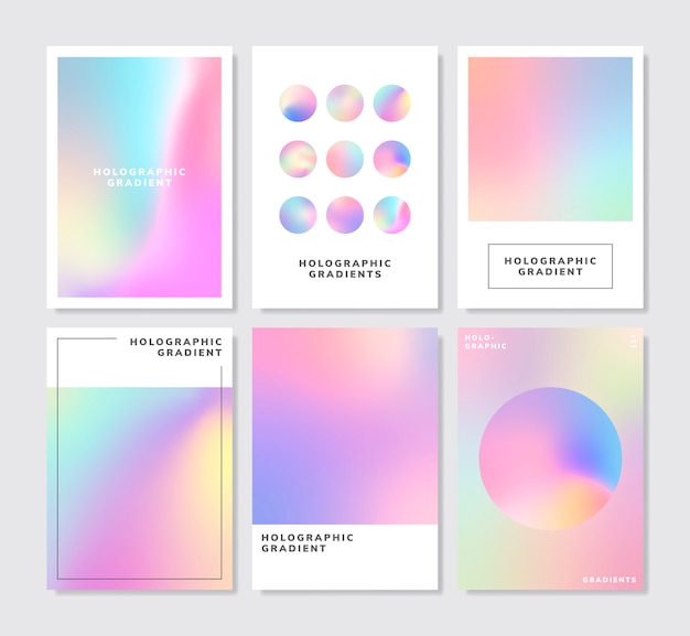 Conjunto de design de fundo holográfico colorido com gradiente