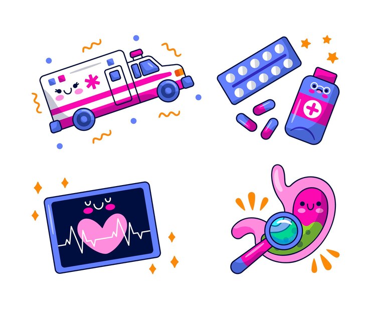 Vetor grátis conjunto de design de ilustração de adesivos médicos