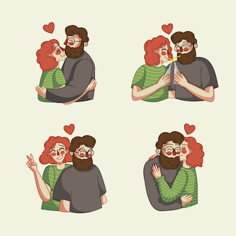 Conjunto de design de ilustração plana de feliz dia dos namorados