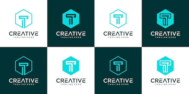 Conjunto de design de logotipo criativo da letra t do monograma