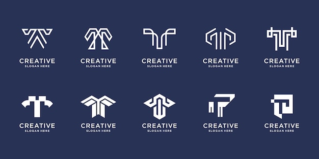 Conjunto de design de logotipo criativo da letra t símbolo para modelo de design de luxo de tecnologia de inspiração de negócios