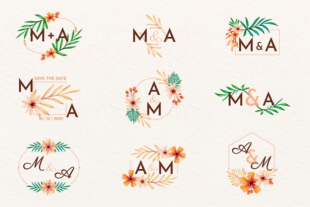 Conjunto de design de modelo de logotipo de casamento