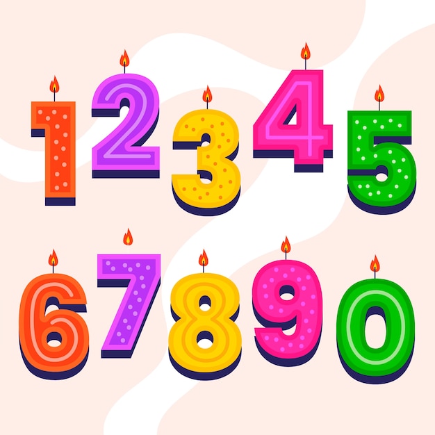 Vetor grátis conjunto de design de números de aniversário desenhados à mão