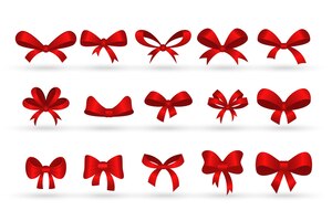 Conjunto de design de símbolos decorativos de arcos vermelhos para caixa de presente de natal