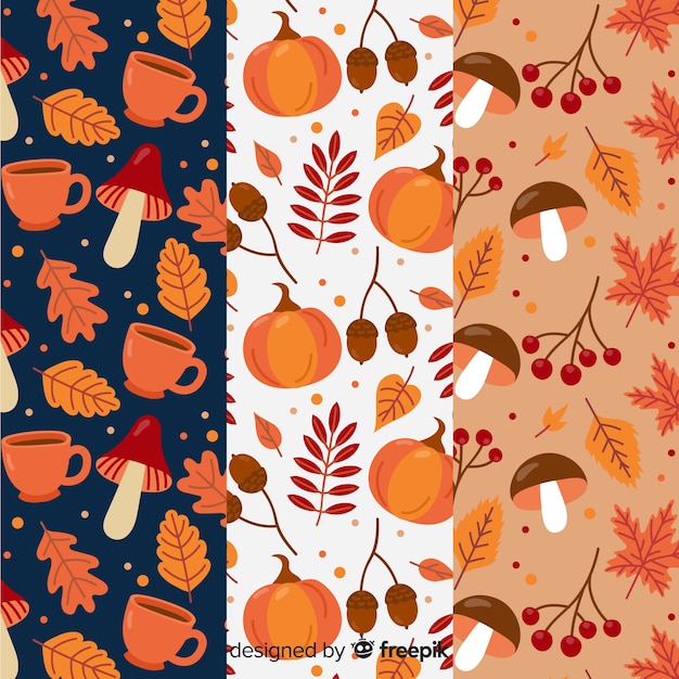 Conjunto de design plano de padrões de outono