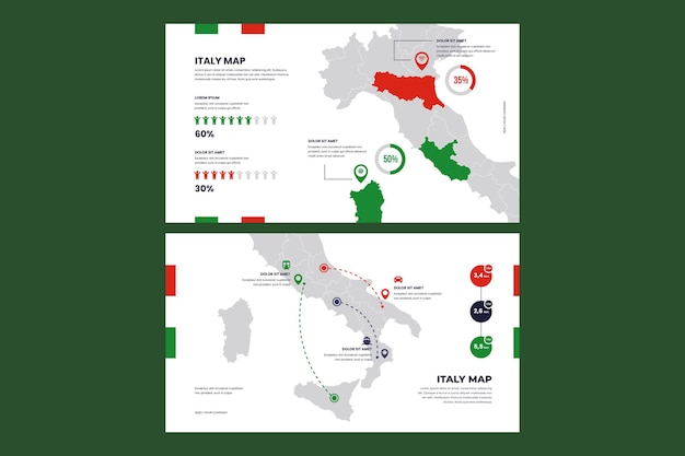 Vetor grátis conjunto de design plano infográfico mapa da itália