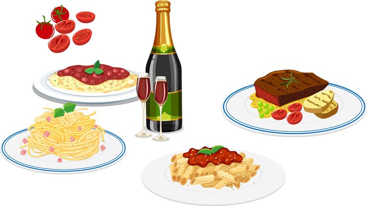 Vetor grátis conjunto de diferentes alimentos e bebidas