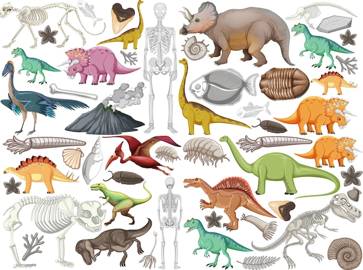 Vetor grátis conjunto de diferentes animais de dinossauros pré-históricos