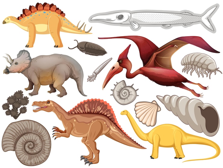 Vetor grátis conjunto de diferentes animais de dinossauros pré-históricos