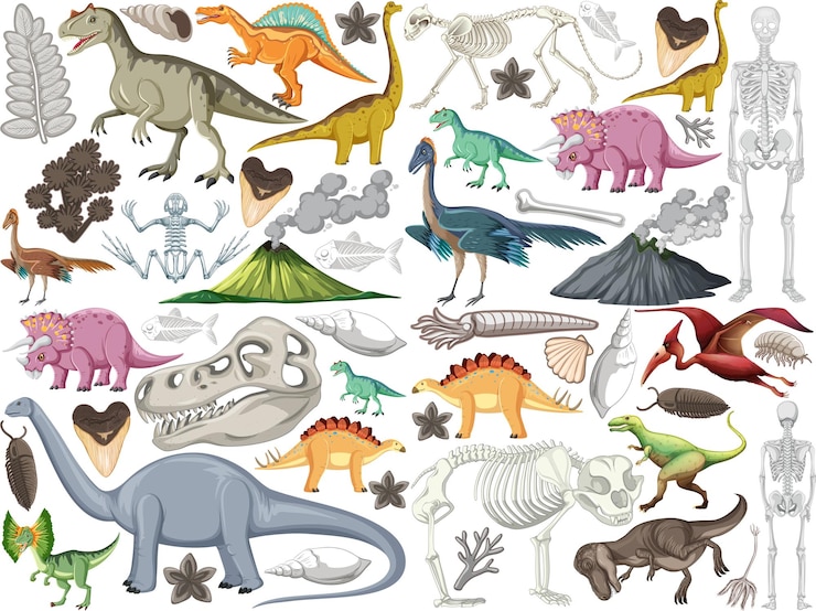 Vetor grátis conjunto de diferentes animais de dinossauros pré-históricos