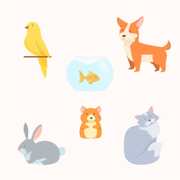 Conjunto de diferentes animais de estimação