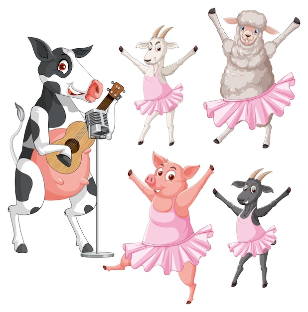 Vetor grátis conjunto de diferentes animais de fazenda em estilo cartoon