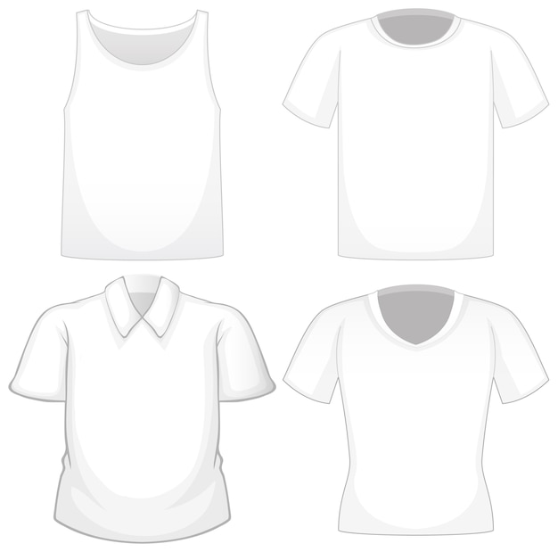 Vetor grátis conjunto de diferentes camisas brancas isoladas no fundo branco