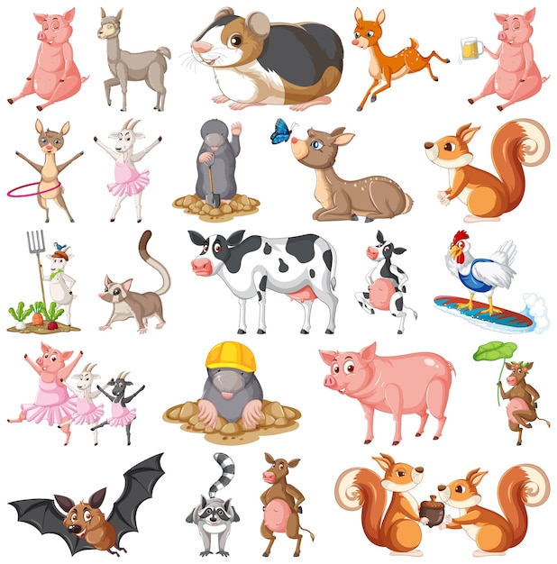 Vetor grátis conjunto de diferentes crianças de animais