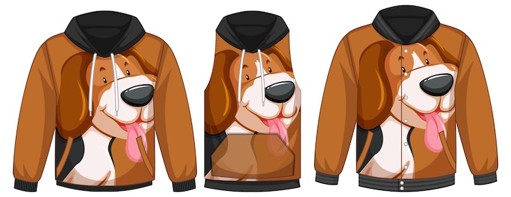 Vetor grátis conjunto de diferentes jaquetas com modelo de cachorro fofo