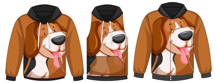 Vetor grátis conjunto de diferentes jaquetas com modelo de cachorro fofo
