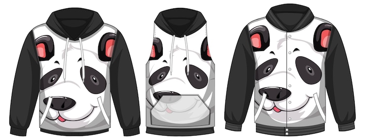 Vetor grátis conjunto de diferentes jaquetas com modelo de rosto de panda
