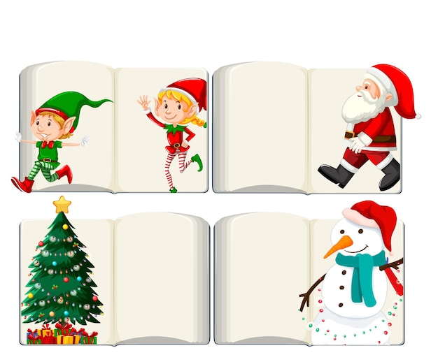 Vetor grátis conjunto de diferentes livros em branco abertos com papai noel