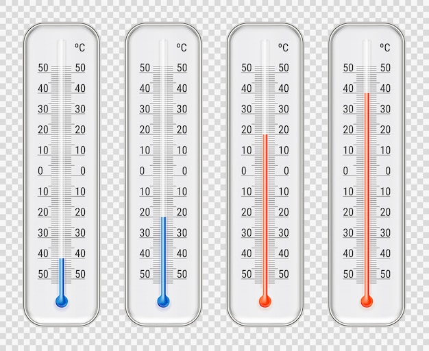 Vetor grátis conjunto de diferentes níveis de termômetros meteorológicos