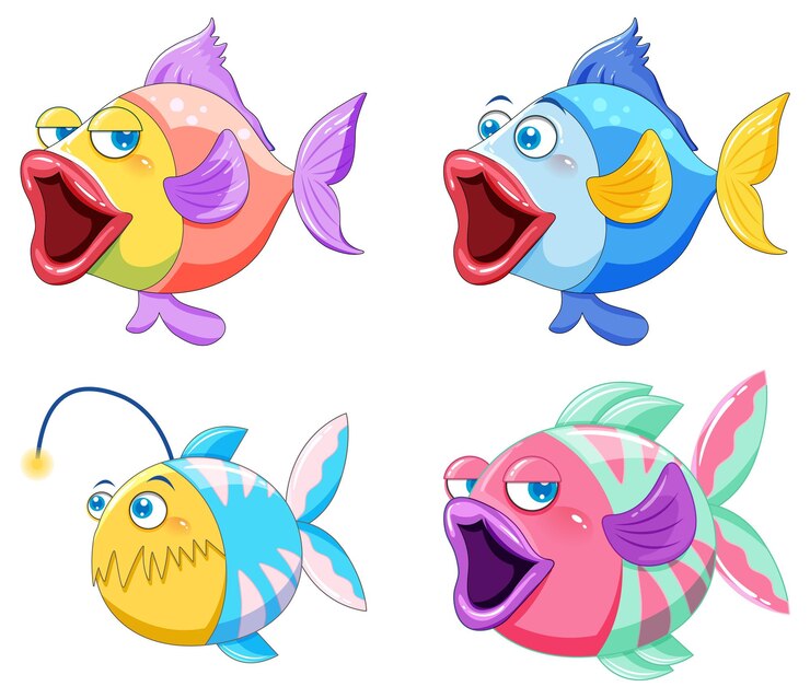 Vetor grátis conjunto de diferentes peixes de lábios grandes