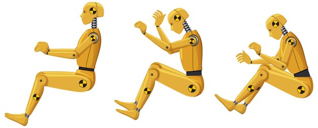 Conjunto de diferentes poses de boneco de teste de colisão