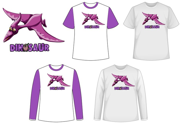 Vetor grátis conjunto de diferentes tipos de camisa com dinossauros