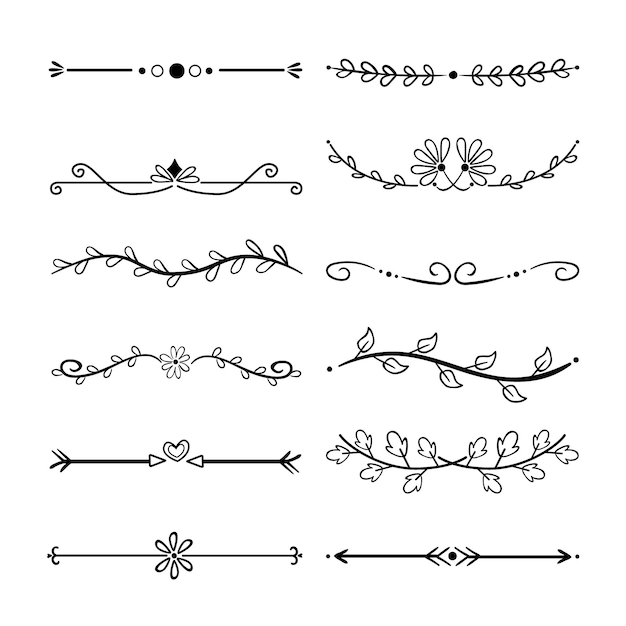 Vetor grátis conjunto de divisórias ornamentais desenhadas à mão