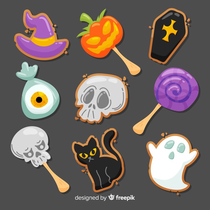 Vetor grátis conjunto de doces de halloween de mão desenhada