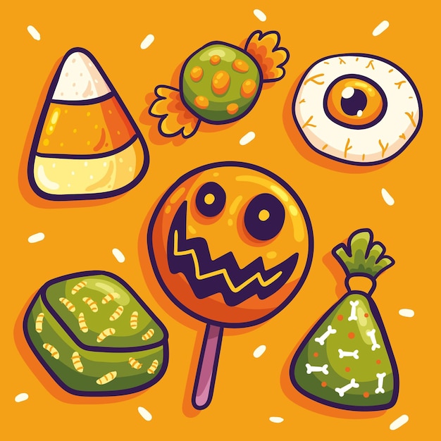 ilustração de halloween desenhada à mão de bruxas fofas voando com doces  10502988 Vetor no Vecteezy