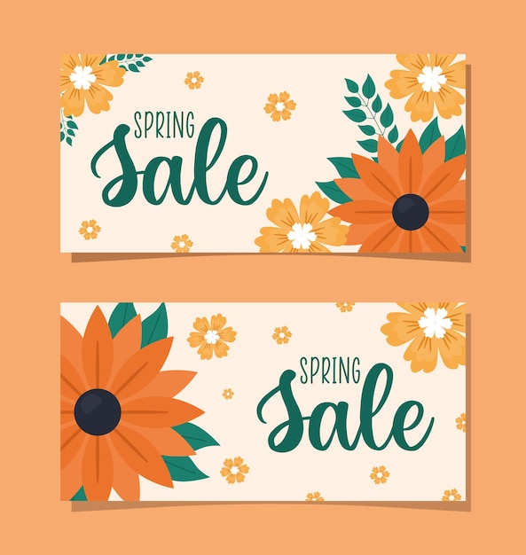 Conjunto de dois banners de venda de primavera