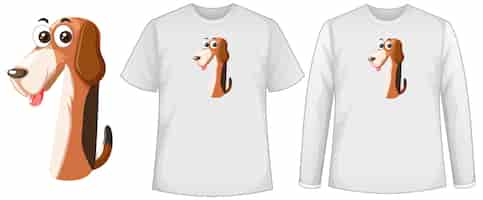 Vetor grátis conjunto de dois tipos de camisa com cachorro na tela de formato número um em camisetas