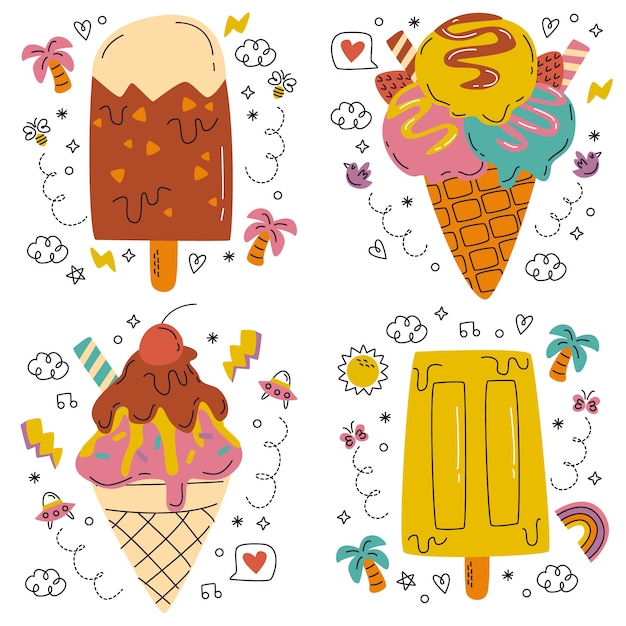 Conjunto de doodle mão desenhada sorvete