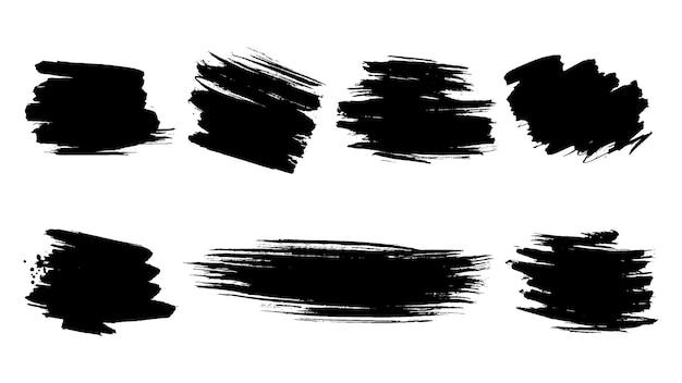 Conjunto de elementos abstratos artísticos sujos com pinceladas de ilustração vetorial de textura de tinta preta