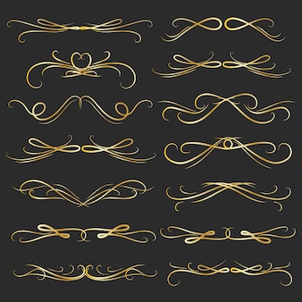 Conjunto de elementos caligráficos decorativos dourados para a decoração.
