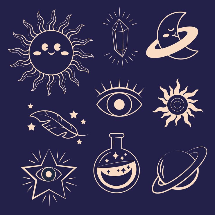 Vetor grátis conjunto de elementos celestiais desenhados à mão