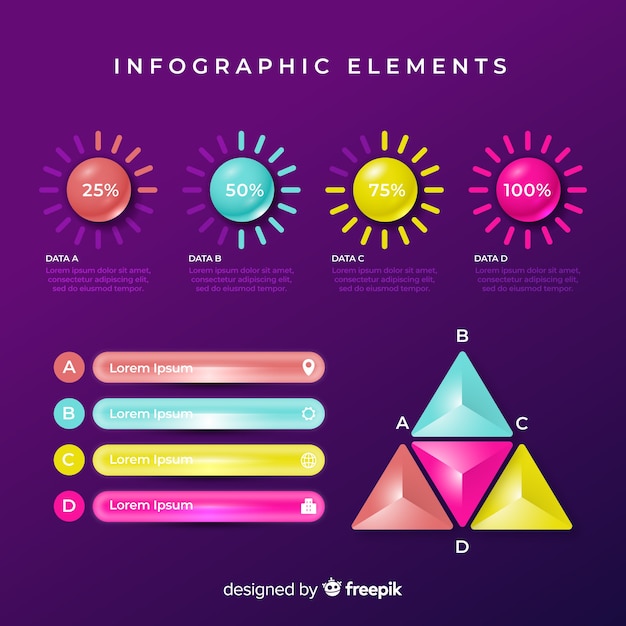 Conjunto de elementos coloridos infográfico