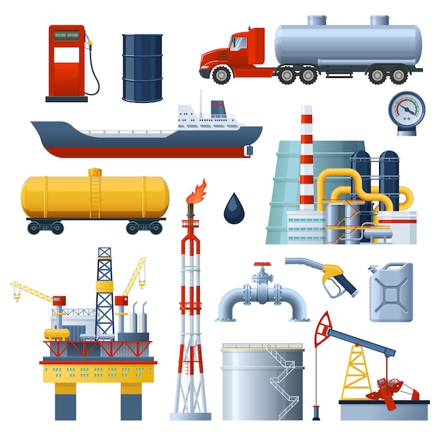 Conjunto de elementos da indústria de petróleo