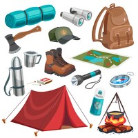 Vetor grátis conjunto de elementos de camping scouting