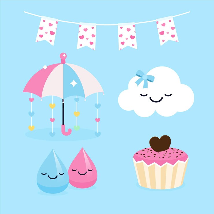 Vetor grátis conjunto de elementos de decoração chuva de amor de design plano