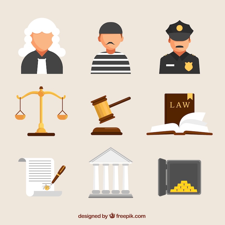 Vetor grátis conjunto de elementos de derecho e justicia
