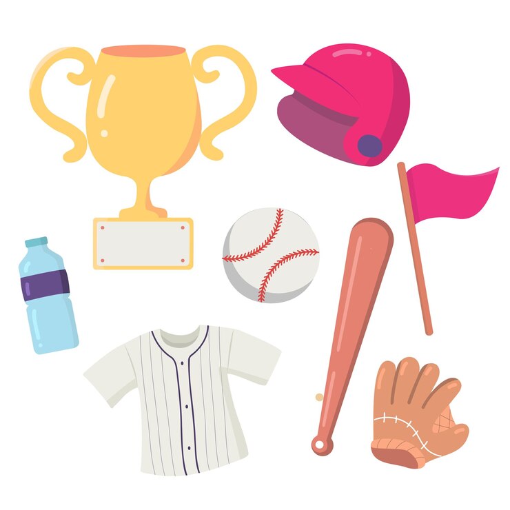 Vetor grátis conjunto de elementos de design de beisebol beisebol bate bolas luva chapéus elementos de design para sinal de emblema de rótulo de logotipo ilustração vetorial