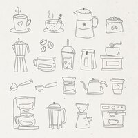 Conjunto de elementos de design de doodle de café fofo